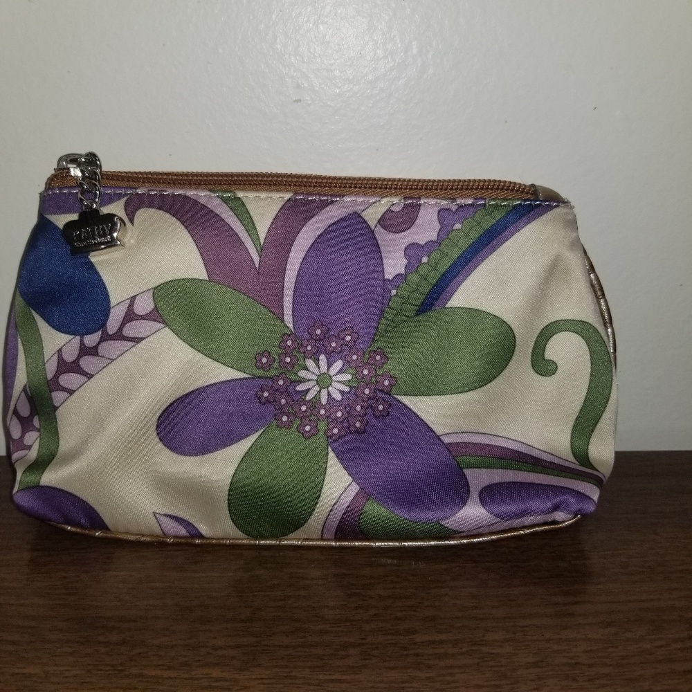 Kathy Van Zeeland  Satin Floral Cosmetic Bag